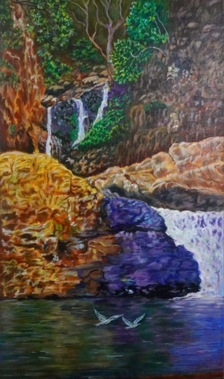 Waterfall and mountains love - Acrylic on canvas (57cm*35cm) By Artist suryakant Mohapatra