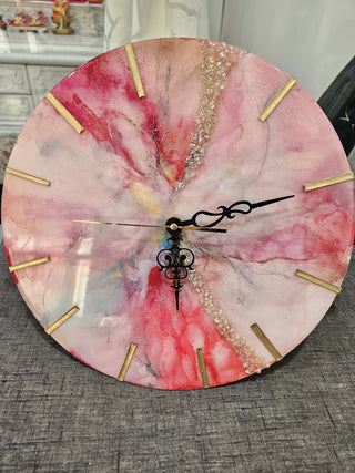 Resin alcohol ink clock - Alcohol ink on round (11.811”) by Artist Sanjana Banka