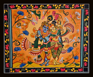 Radha Krishna mural painting- acrylic on canvas board(40”*50”) By Artist Sanjana Banka