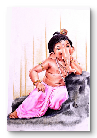 Ganesha-Color Ballpen On Paper (11" * 15") By Artist Tushar Sutar