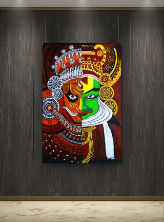 Yakshagana Faces 2 in 1 - Acrylic on Canvas (36.3" * 24.5") By Artist Lakshmi Krishnamurthy