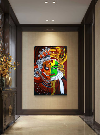Yakshagana Faces 2 in 1 - Acrylic on Canvas (36.3" * 24.5") By Artist Lakshmi Krishnamurthy