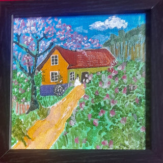 Cottage & Garden -Acrylic On Canvas (6" *6")By Artist Nagnath V Sawant