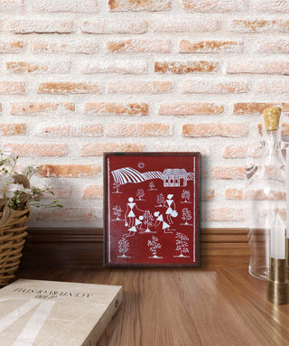 Tree plantation-Acrylic On Canvas (Warli Painting) -(12"*10")By Artist Purva Rajan Bhangle