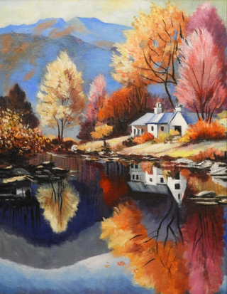 Reflections By The Lake -Acrylic on canvas (framed)(14”*18”)By Artist Rekha Dev