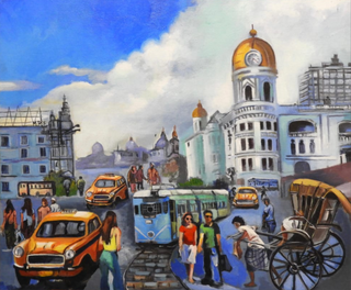 City Of Joy -Acrylic on canvas (24”*20”)By Artist Rekha Dev