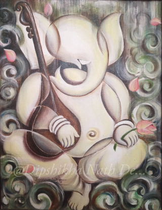 Ganesha 1- Acrylic on canvas with frame (16”*20”) By Artist Dipshika Nath De