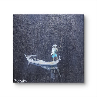Fisherman in Night - Acrylic on Canvas (6" * 6") By Artist Nagnath V Sawant